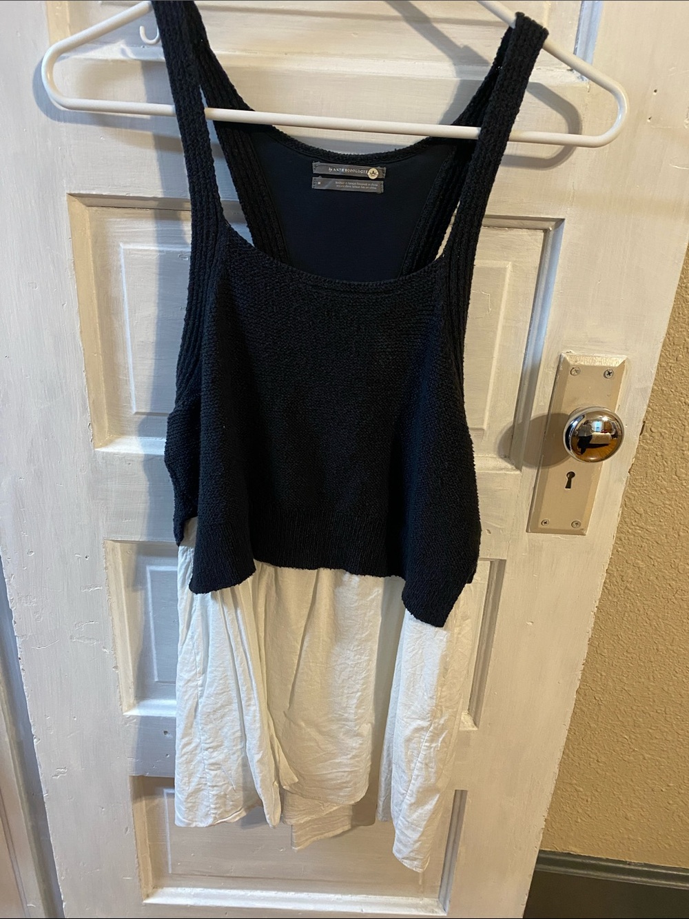 Anthropologie Black Knit Tank with White Hem Panel